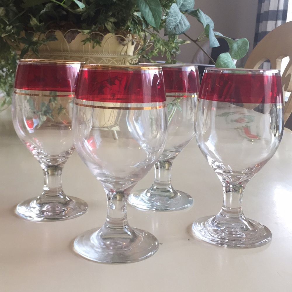 4 Red trimmed Goblets